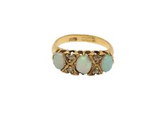 An antique 18ct gold opal and diamond ring,