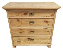 An early 20th century pine chest of four drawers.