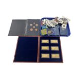 A tray of pre decimal coins and crowns, British decimal coin sets,