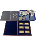 A tray of pre decimal coins and crowns, British decimal coin sets,