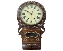 A Victorian rosewood drop dial wall clock with mother of pearl inlay.
