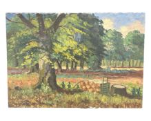 Continental school : Woodland, oil on canvas, 96cm by 67cm.