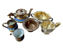 A small quantity of copper and gilt lustre china.