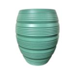 Keith Murray for Wedgwood : A turquoise glazed ribbed vase,