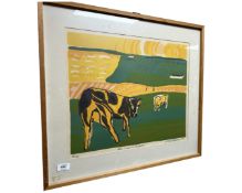 A Continental limited edition colour print depicting cattle, 52cm by 42cm.