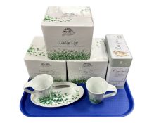 A tray of boxed Ringtons Trailing Ivy porcelain together with a tin of Wrendale designs recipe