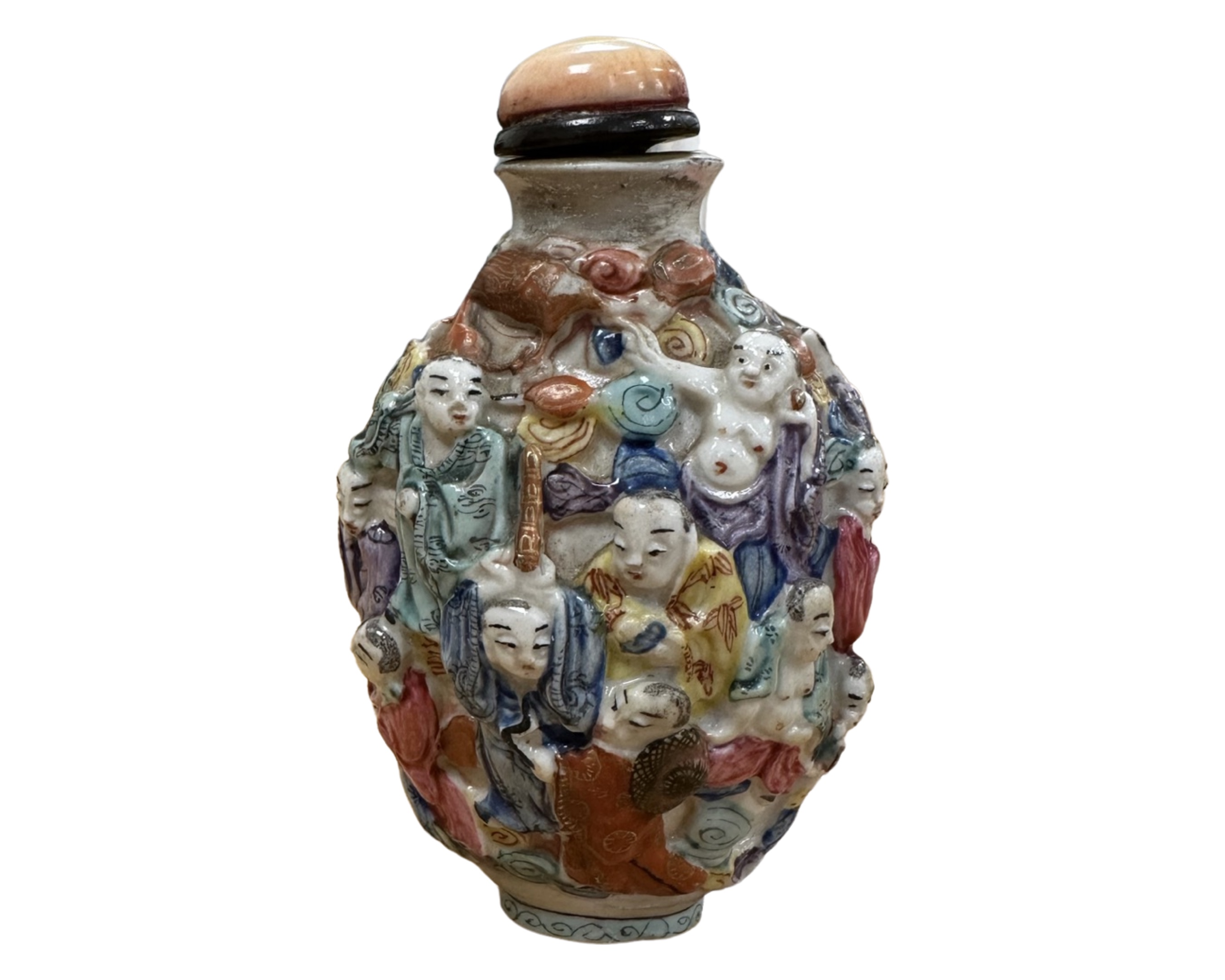 A 19th century Chinese 'Immortals' scent bottle, height 8cm.