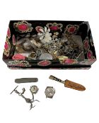 A box of costume jewellery, pocket knife,