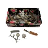 A box of costume jewellery, pocket knife,