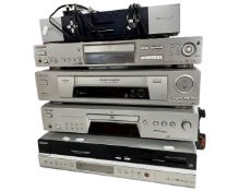 A Philips DVD record/VCR, a Sony CD player SCD-XE670, a Sony video cassette recorder SLV-SE700,