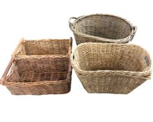 Four assorted wicker baskets.