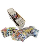 A box containing a large quantity of Marvel comics including Wolverine, Captain America,