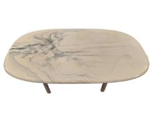 A Scandinavian painted low coffee table with 'marbled' finish.