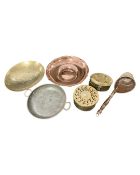 Six brass and copper items including a ladle, trays etc.