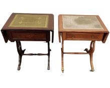 Two reproduction leather inset drop leaf tables.
