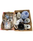 Two boxes containing 19th century and later porcelain including delftware,