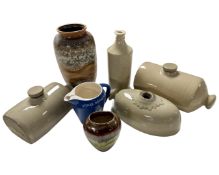 A box containing a West German pottery vase, stoneware bottles, a whisky jug etc.
