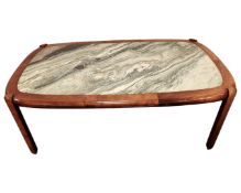 A Scandinavian stained beech marble inset coffee table.