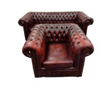 A Chesterfield ox blood buttoned leather three seater settee (width 195cm),