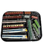 A tray containing Hornby die cast locomotives and carriages including the Flying Scotsman etc.