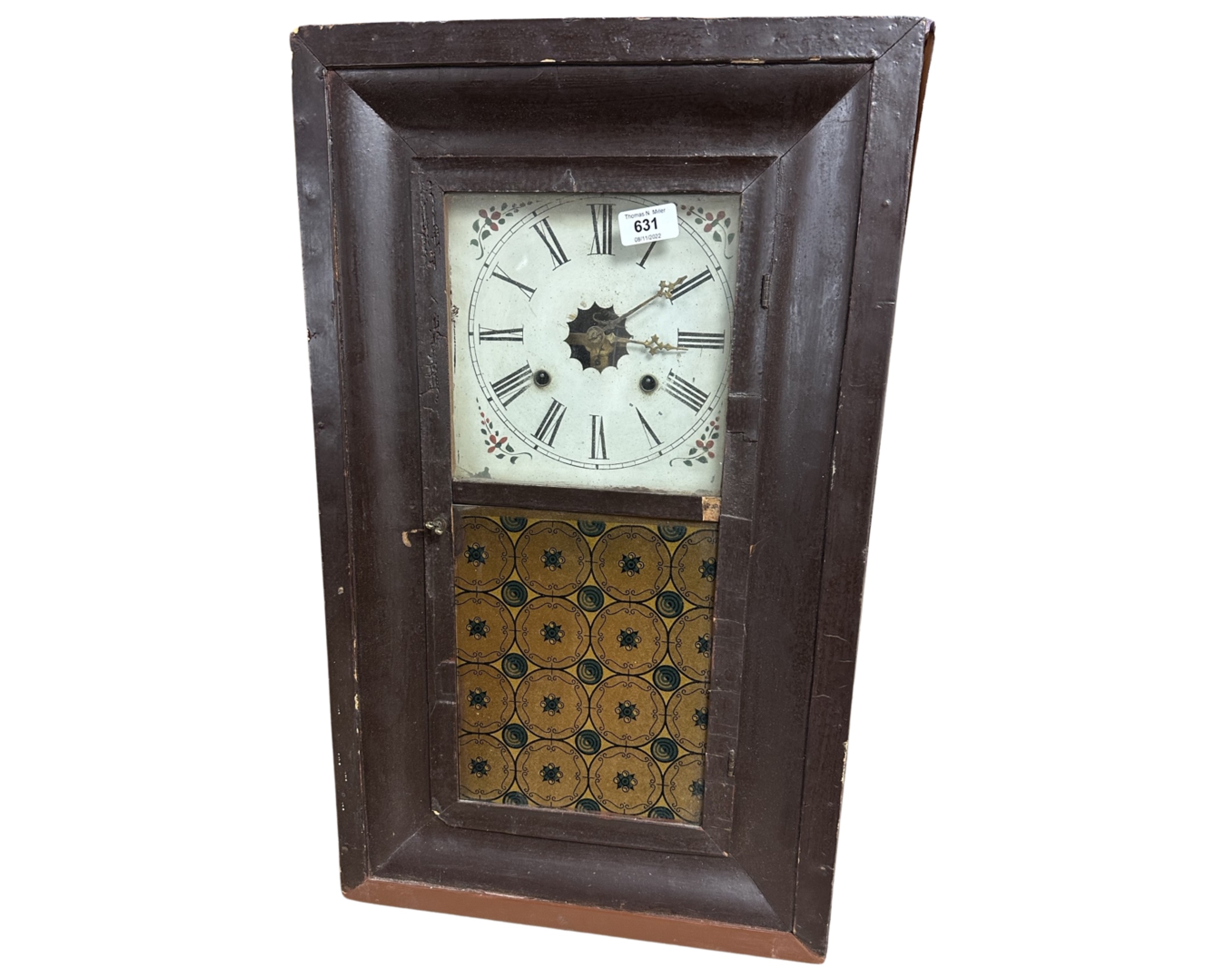 A 19th century American wall clock in painted case