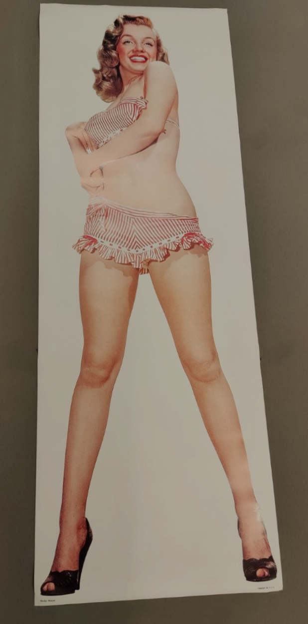 Marilyn Monroe in pink candy striped bikini life-size door panel poster. 62 x21.75 inches (157.