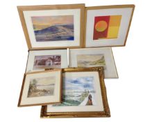Six assorted framed prints and watercolours including two John Bentley watercolours,
