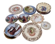 A box containing antique and later dishes, plates and plaques including Royal Worcester, Wedgwood,