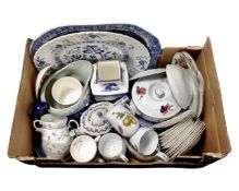 A box containing assorted ceramics including Royal Worcester Evesham Newcastle upon Tyne tea china,