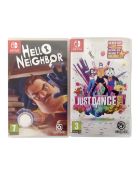 Two Nintendo Switch games, Just Dance 2019 and Hello Neighbour.
