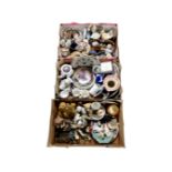 Three boxes containing ceramics including wall plates, Ringtons, Beswick animal figures (AF),