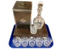 An Edinburgh Crystal hand cut decanter with stopper together with six Webb crystal whisky glasses.