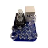 A tray containing assorted glassware including Caithness vase (boxed),