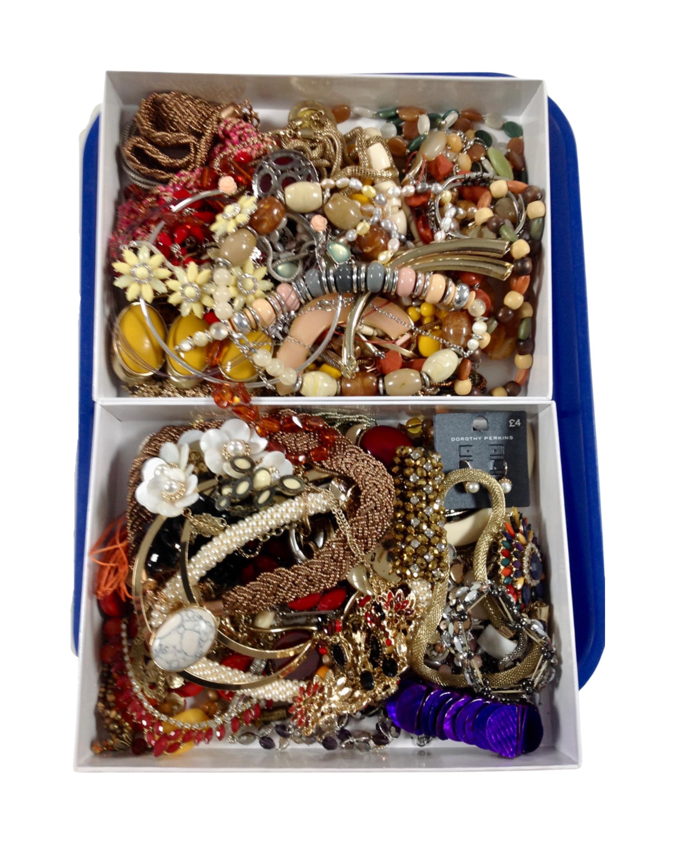 Two boxes containing a quantity of assorted costume jewellery.