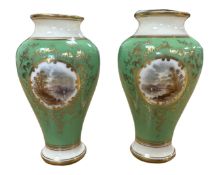 A pair of Coalport hand-painted miniature vases, painted with scenes of Loch Allen and Loch Eck,