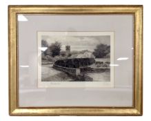An antiquarian David Laws black and white etching, signed, in gilt frame and mount, 30cm by 20cm.