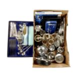 A boxed set of Viners cutlery together with a further box containing further plated wares,