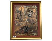 A contemporary metal plaque depicting an abstract head study, 30cm by 40cm.