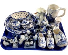 A tray containing a collection of Delft china.