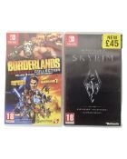 Two Nintendo Switch games, The Elder Scrolls V: Skyrim and Borderlands Legendary collection.