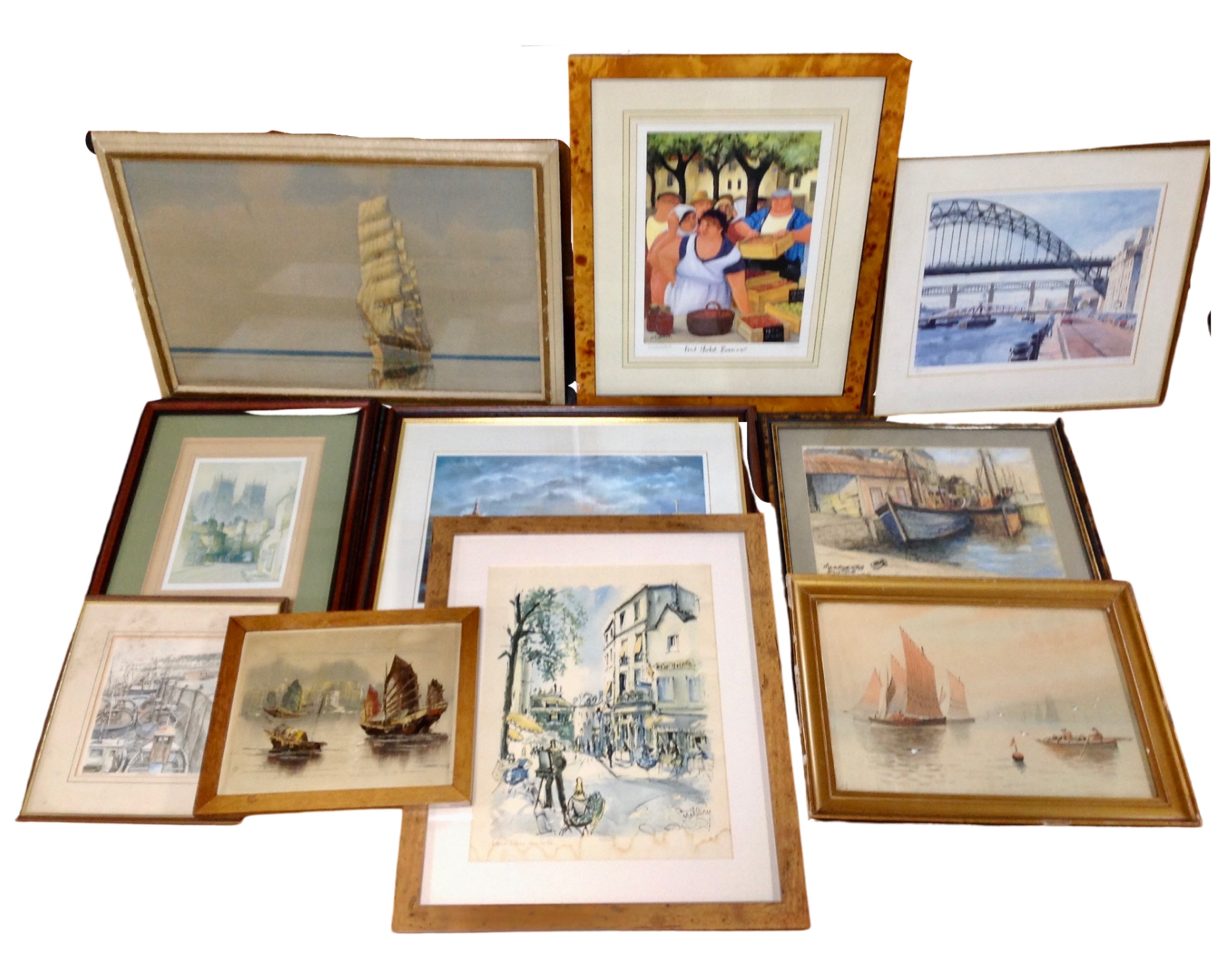 Ten assorted pictures and watercolours including a M. M.