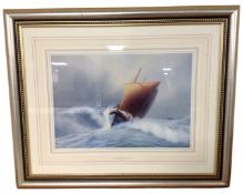 A Tim Thompson signed print, Gold Medal Rescues, Ramsgate 1881, in frame and mount. 52 cm x 36 cm.
