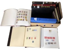 A box containing a quantity of stamp albums including Channel Islands, Spain, Canada, Australia,
