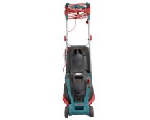 A Bosch Rotak 430 Ergoflex electric lawn mower with grass box and lead