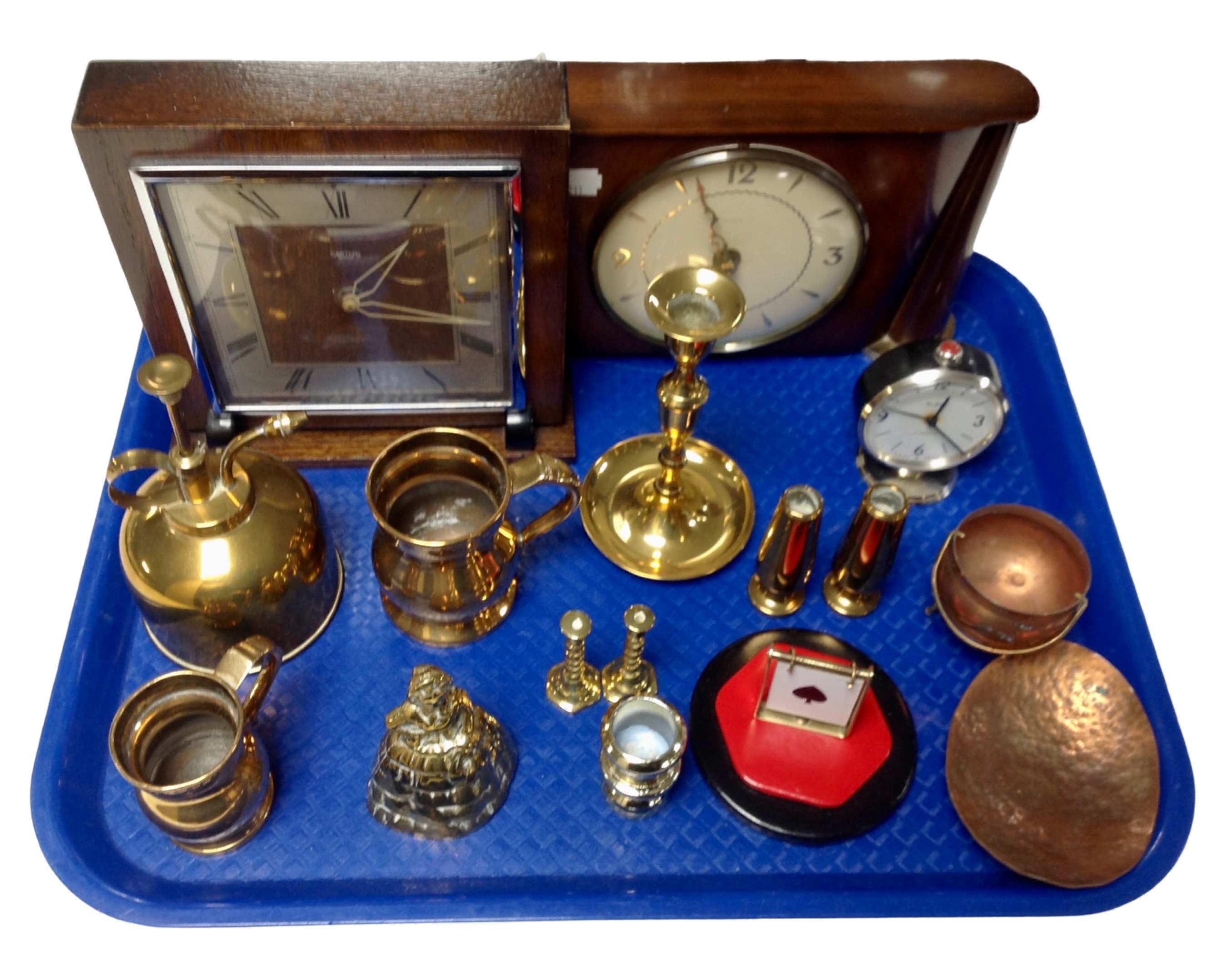 A 20th century oak cased Smiths mantel clock together with a further Smiths Sectronic battery