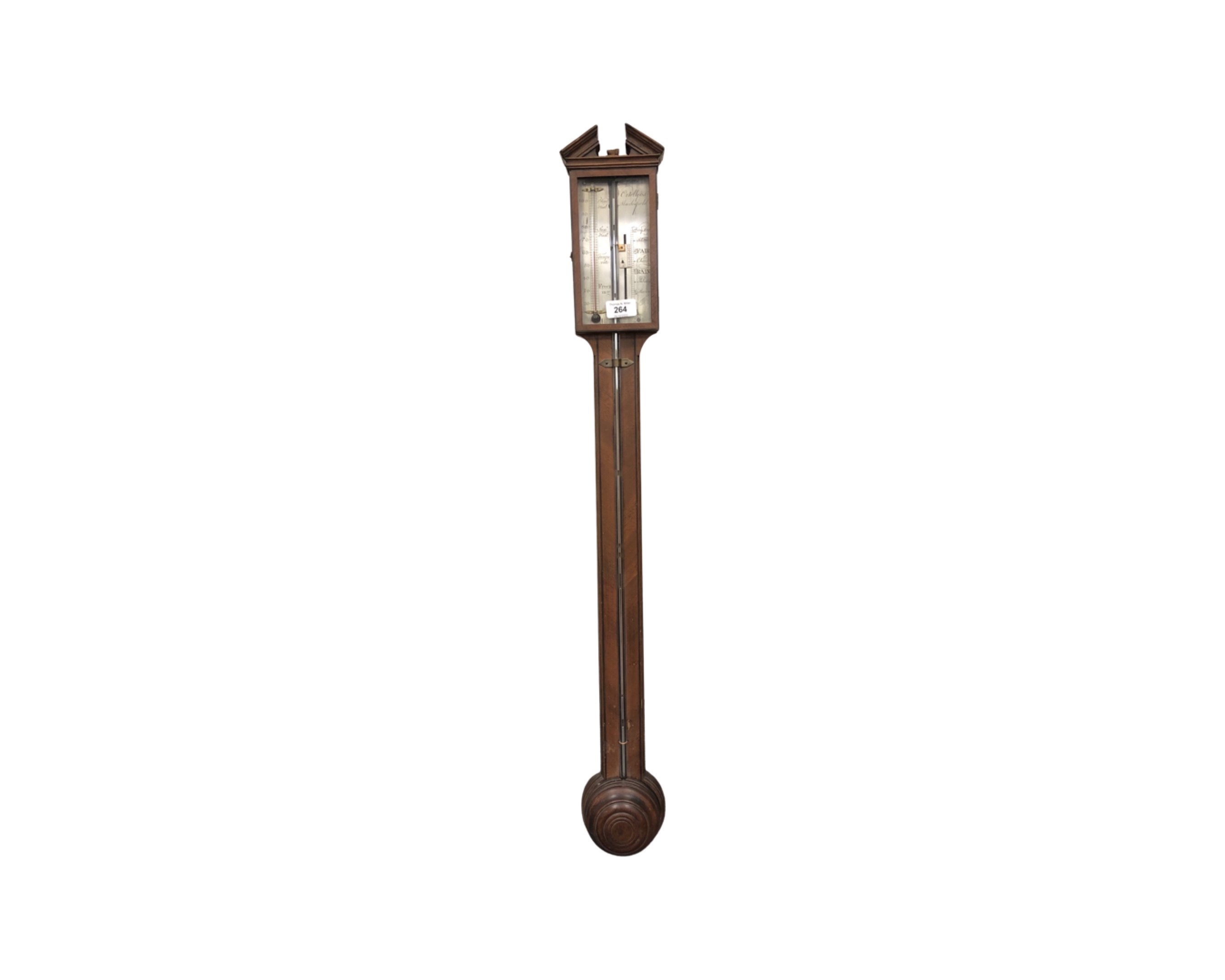 An early 19th century mahogany stick barometer by Ortelly & Co,