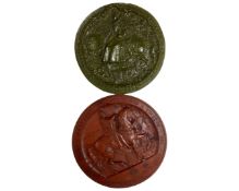 Two wax seals depicting Queen Elizabeth and King William IV on horseback.