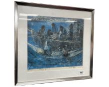 Continental School : Figures in boats, limited edition print, 32cm by 29cm.