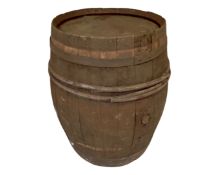 An oak coopered whiskey barrel.