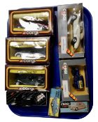 A tray containing seven boxed Corgi die cast vehicles together with a further WM die cast classic